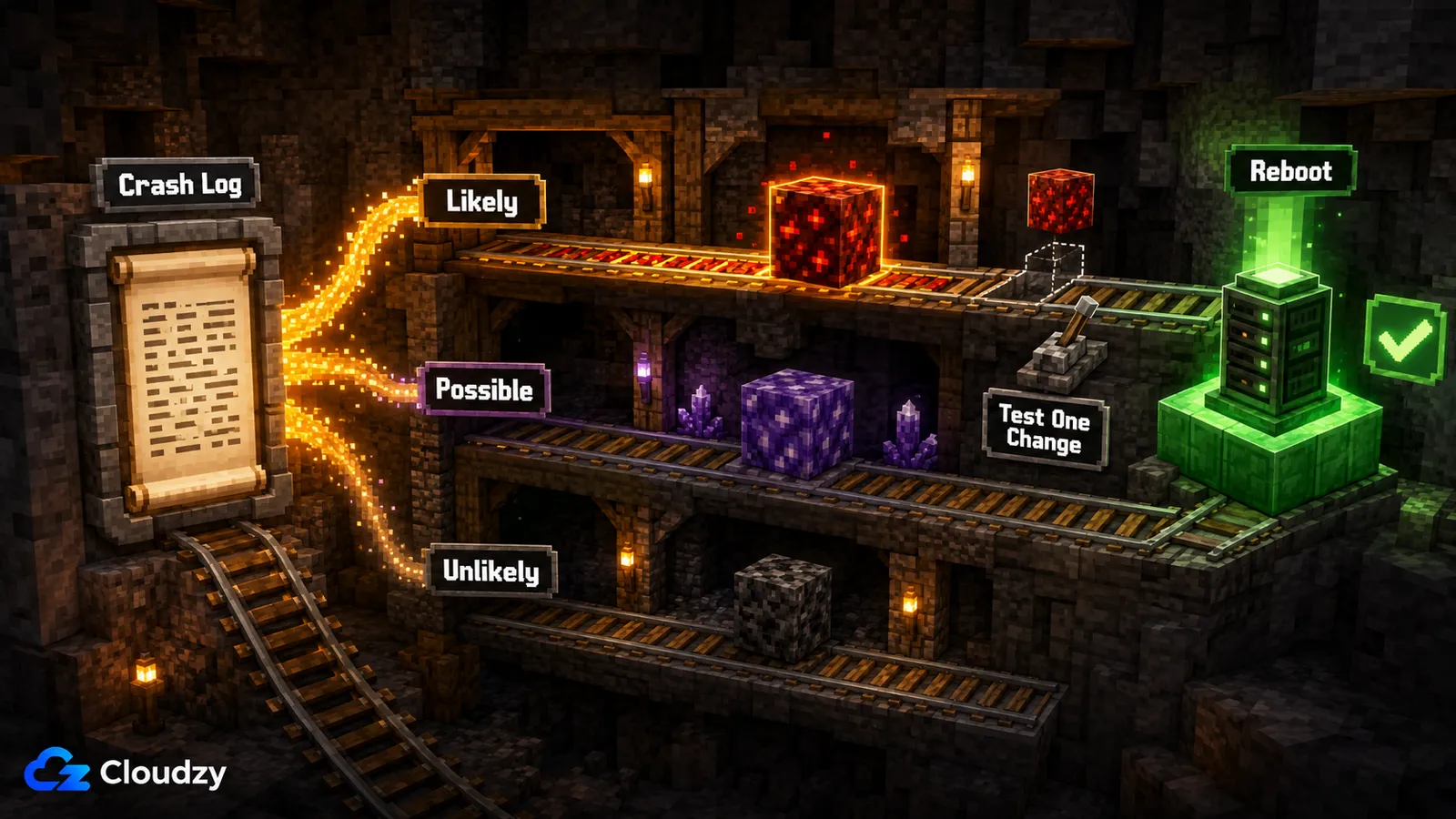 Minecraft crash log moving through suspect ranking and controlled mod testing